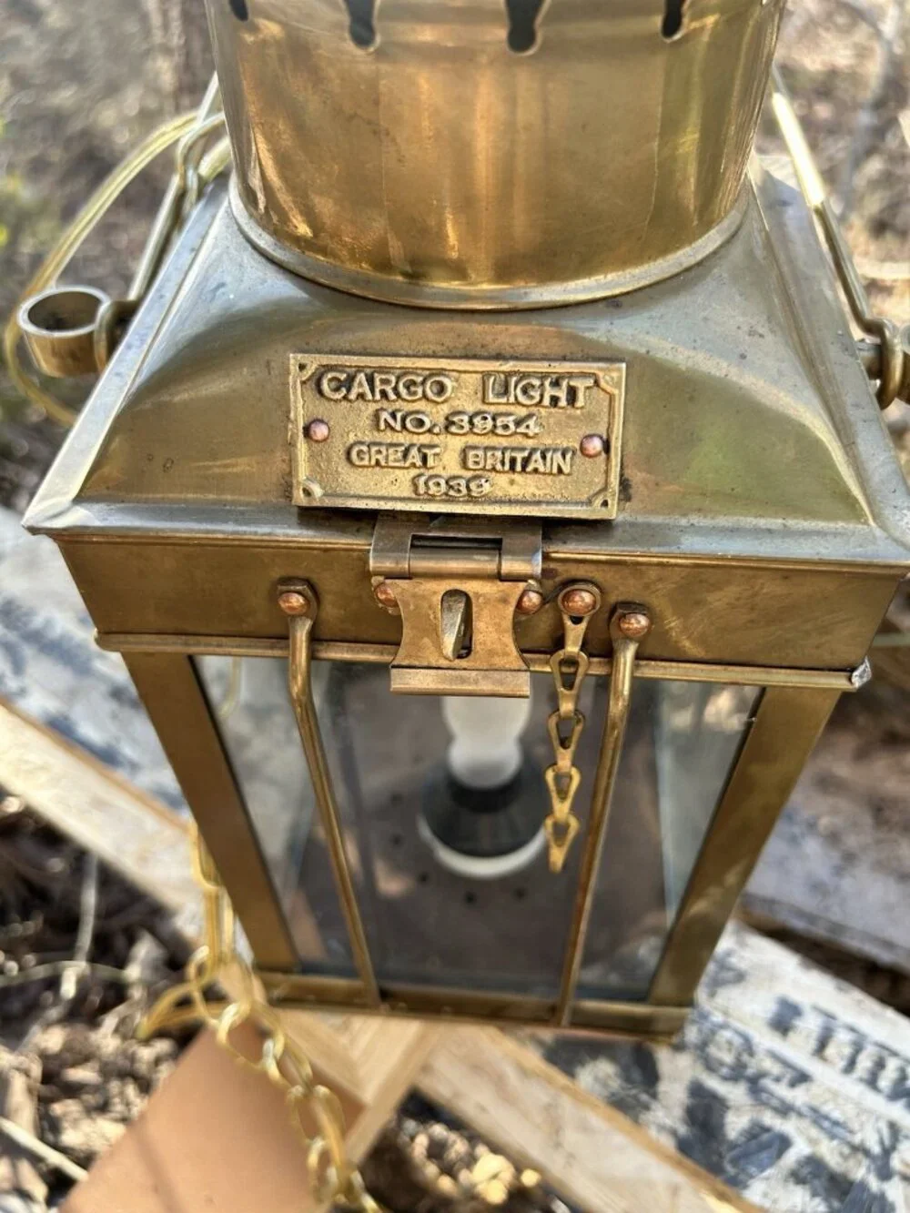 Vintage Marine Cargo Light GR Britain 1939 Brass Ship Carriage Lantern Nautical